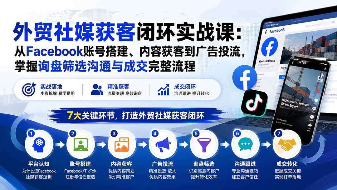 (20318期)外贸社媒获客闭环实战课:从Facebook账号搭建、内容获客到广告投流,掌握询盘筛选沟通与成交完整流程-星辰网创 - 网创副业项目资源站