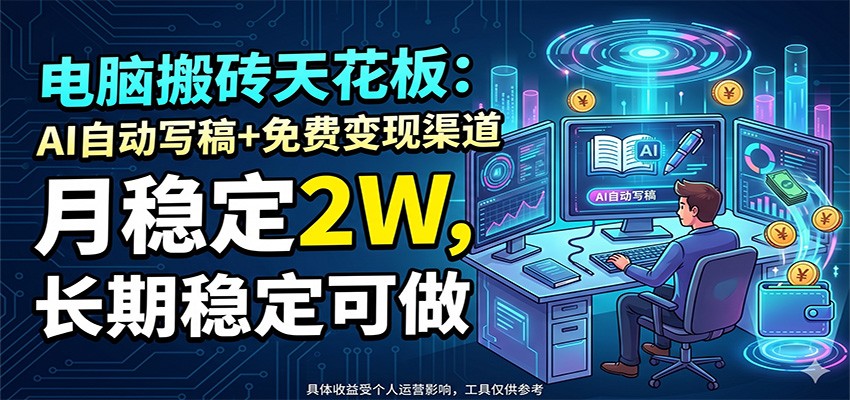 电脑搬砖天花板：AI自动写稿+免费变现渠道，月稳定2W，长期稳定可做 - 星辰网创 - 网创副业项目资源站-星辰网创 - 网创副业项目资源站