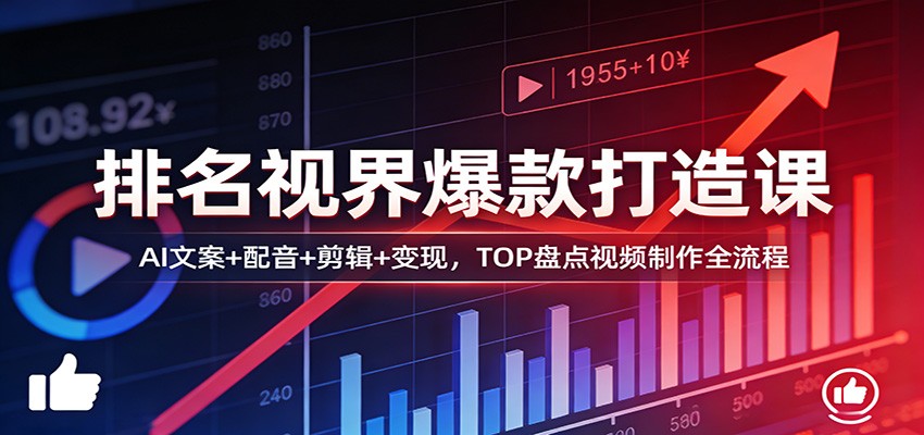 排名视界爆款打造课：AI文案+配音+剪辑+变现，TOP盘点视频制作全流程 - 星辰网创 - 网创副业项目资源站-星辰网创 - 网创副业项目资源站
