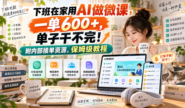 下班在家用AI做微课，一单600+，单子干不完！附内部接单资源，保姆级教程【揭秘】-星辰网创 - 网创副业项目资源站