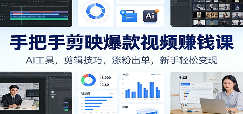 手把手剪映爆款视频赚钱课：AI工具，剪辑技巧，涨粉出单，新手轻松变现 - 星辰网创 - 网创副业项目资源站-星辰网创 - 网创副业项目资源站