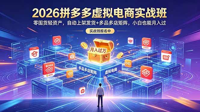 (18879期)2026拼多多虚拟电商实战班:零囤货轻资产,自动上架发货+多品多店矩阵,小白也能月入过万-星辰网创 - 网创副业项目资源站