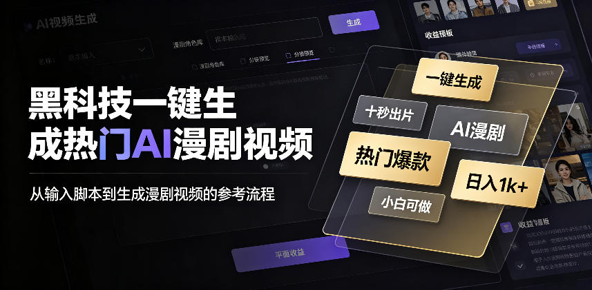 黑科技一键生成热门AI漫剧视频，十秒钟即可搞定，小白也能日入1k+【揭秘】 - 星辰网创 - 网创副业项目资源站-星辰网创 - 网创副业项目资源站