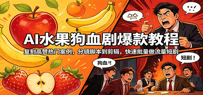 AI水果狗血剧爆款教程：复刻高赞热门案例，分镜脚本到剪辑，快速批量做流量短剧 - 星辰网创 - 网创副业项目资源站-星辰网创 - 网创副业项目资源站
