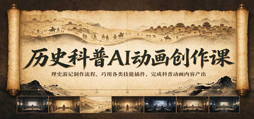历史科普AI动画创作课:理史游记制作流程,巧用各类技能插件,完成科普动画内容产出-星辰网创 - 网创副业项目资源站