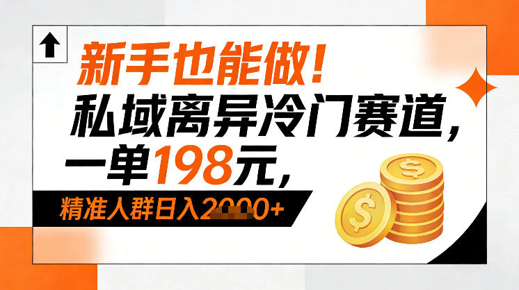 新手也能做!私域离异冷门赛道,一单198,精准人群日入1k+