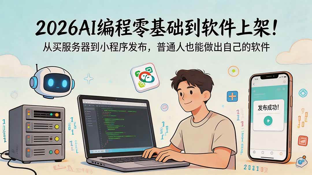 (18905期)2026AI编程零基础到软件上架!从买服务器到小程序发布,普通人也能做出自己的软件-星辰网创 - 网创副业项目资源站