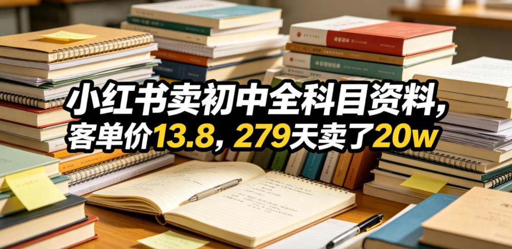 小红书卖初中全科目资料,客单价13.8,279天卖了20w-星辰网创 - 网创副业项目资源站