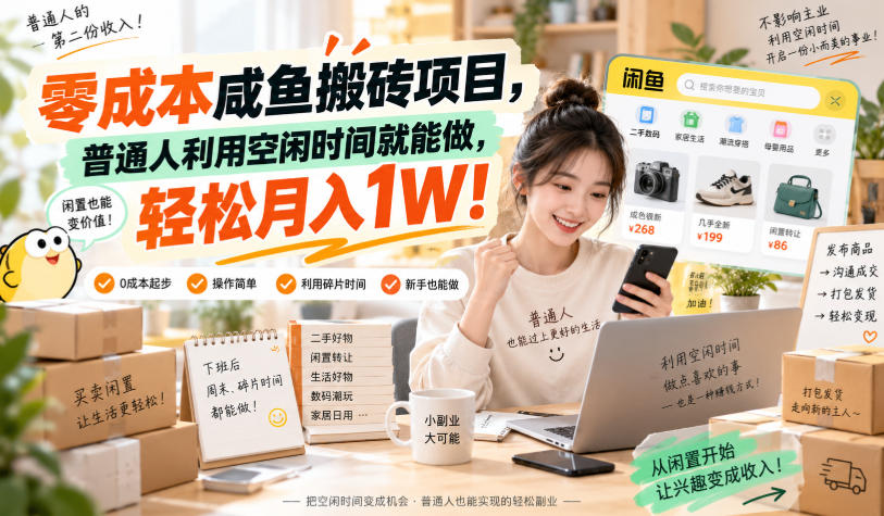 零成本咸鱼搬砖项目，普通人利用空闲时间就能做，轻松月入1W！【揭秘】-星辰网创 - 网创副业项目资源站