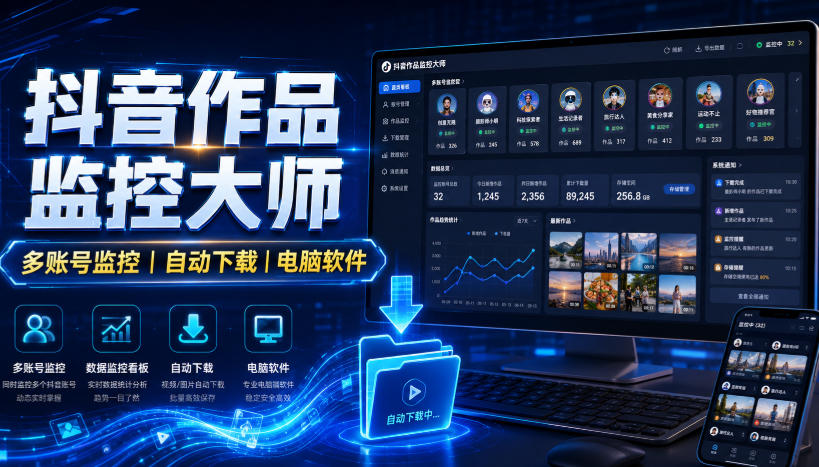 抖音作品监控大师，多账号监控丨自动下载丨电脑软件 - 星辰网创 - 网创副业项目资源站-星辰网创 - 网创副业项目资源站