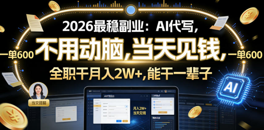 2026最稳副业：AI代写，不用动脑，当天见钱，一单600，全职干月入2W+，能干一辈子【揭秘】 - 星辰网创 - 网创副业项目资源站-星辰网创 - 网创副业项目资源站