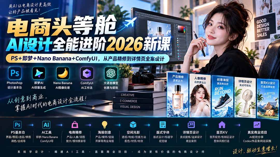 (20284期)电商头等舱AI设计全能进阶2026新课:PS+即梦+Nano Banana+ComfyUI,从产品精修到详情页全案设计-星辰网创 - 网创副业项目资源站