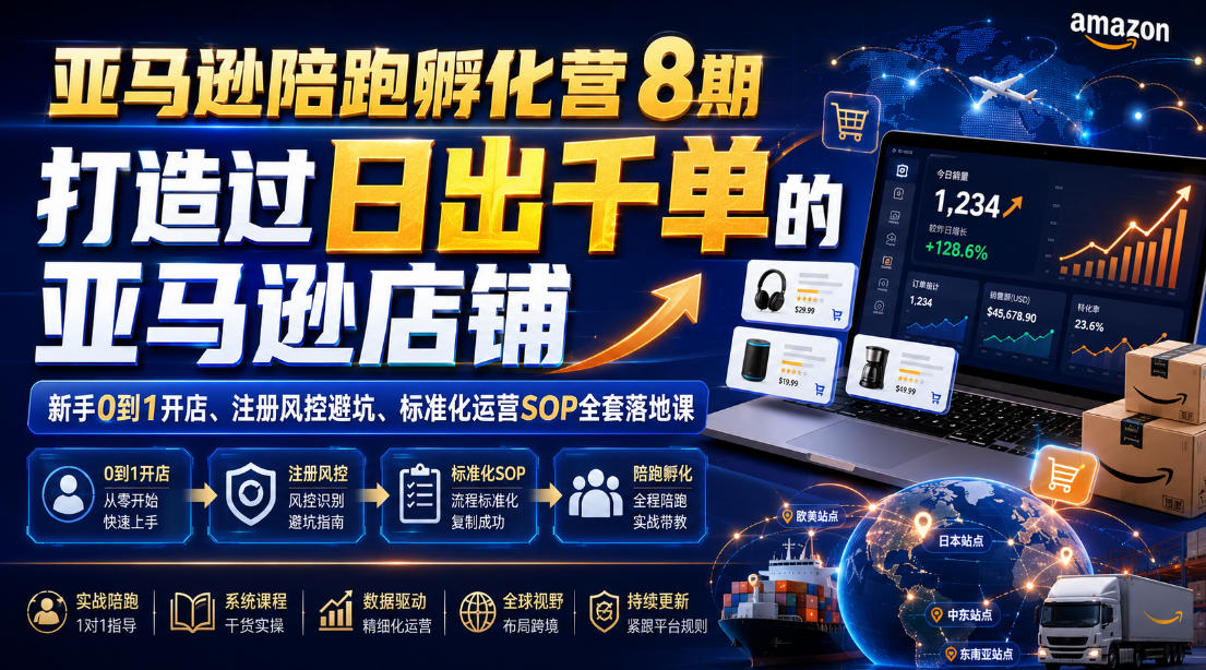 亚马逊陪跑孵化营8期,打造过日出千单的亚马逊店铺,新手0到1开店、注册风控避坑、标准化运营SOP全套落地课-星辰网创 - 网创副业项目资源站