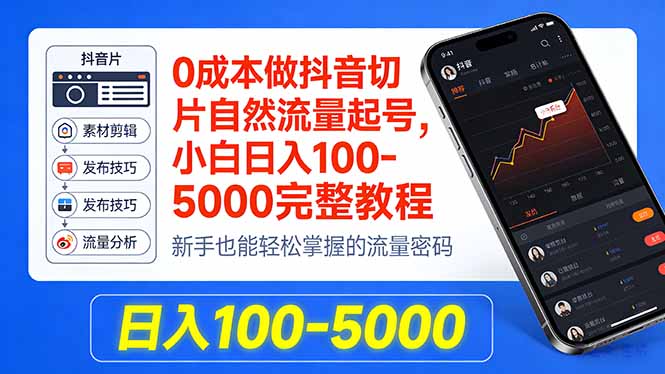 0成本做抖音切片自然流量起号，小白日入100-5000完整教程 - 星辰网创 - 网创副业项目资源站-星辰网创 - 网创副业项目资源站