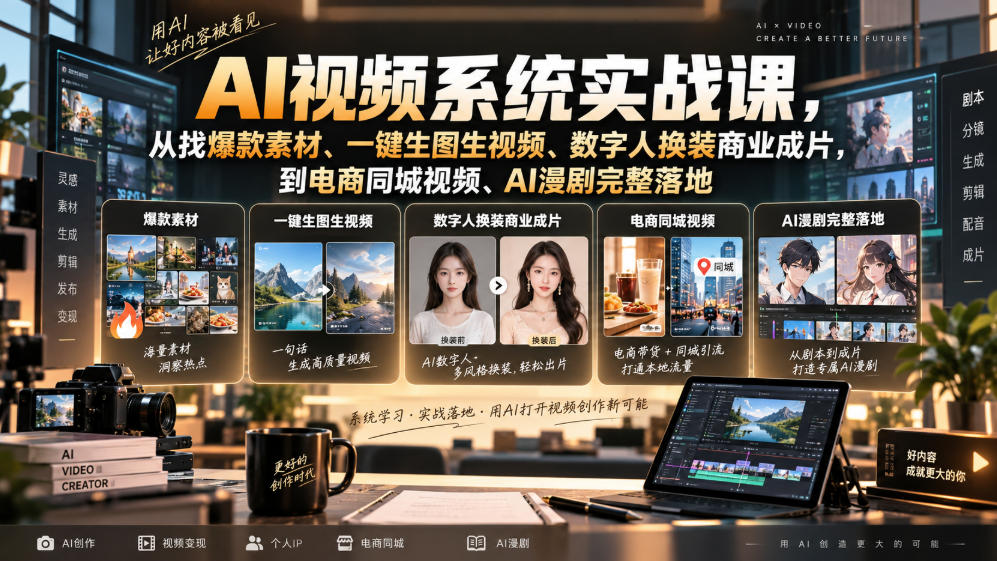 AI视频系统实战课,从找爆款素材、一键生图生视频、数字人换装商业成片,到电商同城视频、AI漫剧完整落地-星辰网创 - 网创副业项目资源站