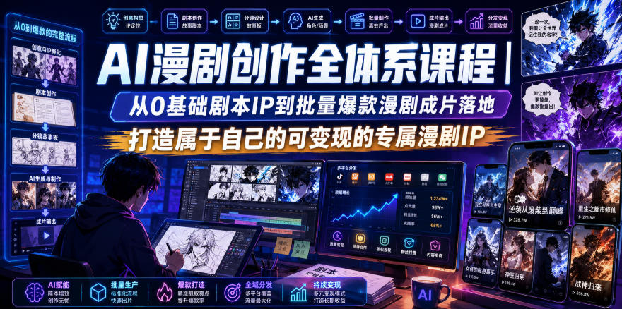 AI漫剧创作全体系课程|从0基础剧本IP到批量爆款漫剧成片落地,打造属于自己的可变现的专属漫剧IP-星辰网创 - 网创副业项目资源站