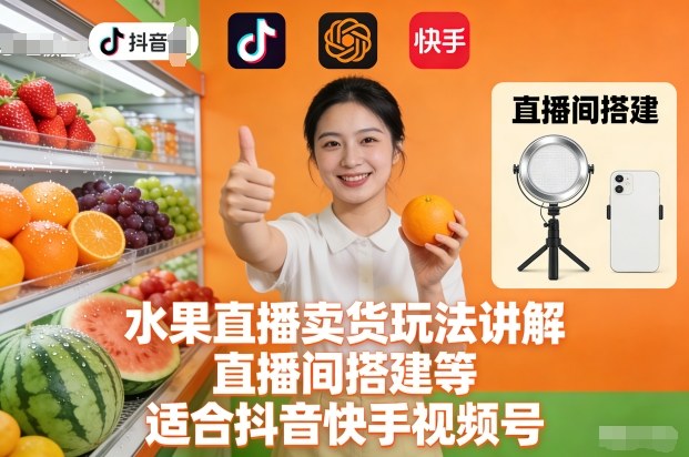 水果直播卖货玩法讲解、直播间搭建等，适合抖音快手视频号 - 星辰网创 - 网创副业项目资源站-星辰网创 - 网创副业项目资源站