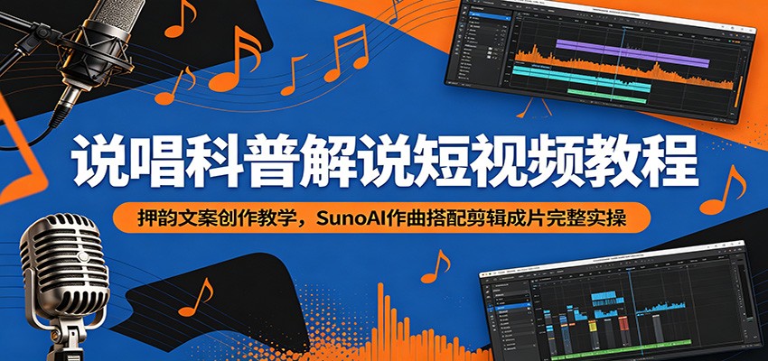 说唱科普解说短视频教程:押韵文案创作教学,SunoAI作曲搭配剪辑成片完整实操-星辰网创 - 网创副业项目资源站