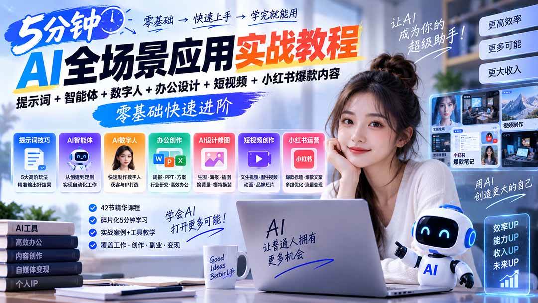 (20493期)AI全场景应用实战教程|提示词+智能体+数字人+办公设计+短视频+小红书爆款内容,零基础快速进阶-星辰网创 - 网创副业项目资源站