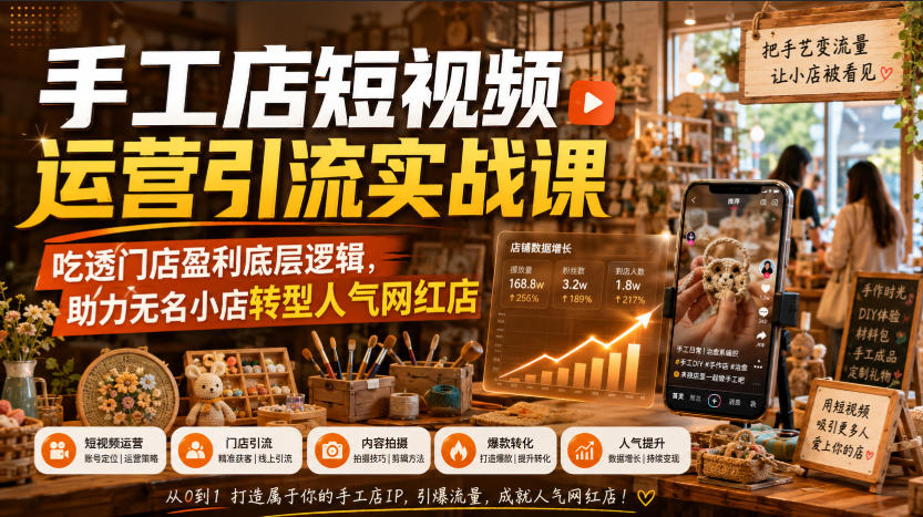 手工店短视频运营引流实战课,吃透门店盈利底层逻辑,助力无名小店转型人气网红店-星辰网创 - 网创副业项目资源站
