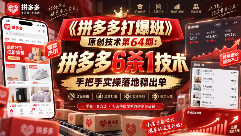 《拼多多打爆班》原创技术第64期:拼多多6杀1技术,手把手实操落地稳出单-星辰网创 - 网创副业项目资源站