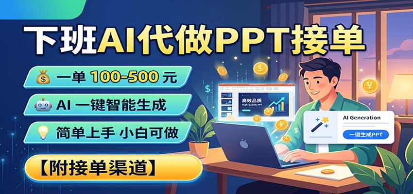 下班AI代做PPT接单,一单100-500,AI一键生成,小白也能做,附接单渠道-星辰网创 - 网创副业项目资源站
