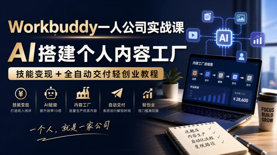 Workbuddy一人公司实战课，AI搭建个人内容工厂，技能变现+全自动交付轻创业教程-星辰网创 - 网创副业项目资源站