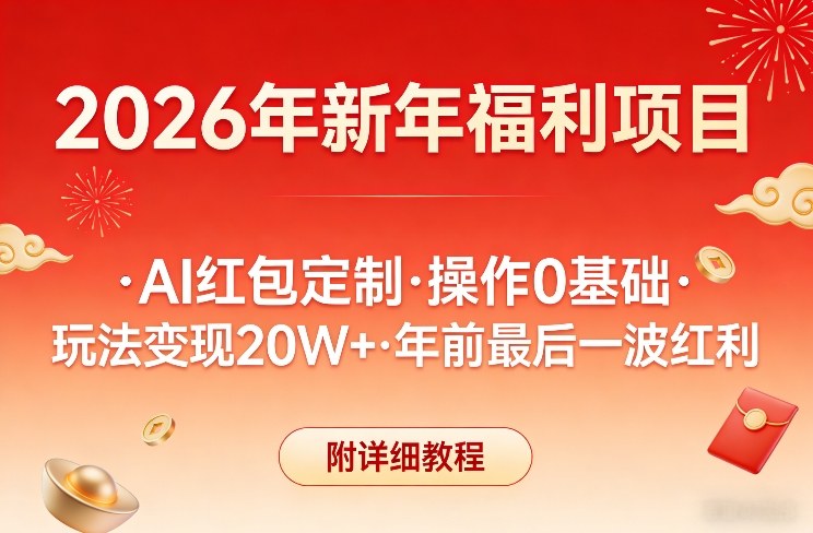 新年福利项目,AI红包定制,操作0基础,玩法变现20W+年前最后一波红利,附详细教程-星辰网创 - 网创副业项目资源站