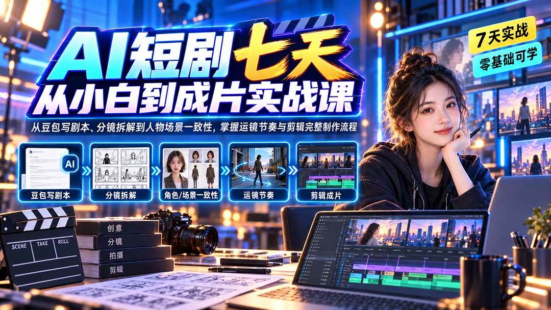 (20329期)AI短剧七天从小白到成片实战课:从豆包写剧本、分镜拆解到人物场景一致性,掌握运镜节奏与剪辑完整制作流程-星辰网创 - 网创副业项目资源站