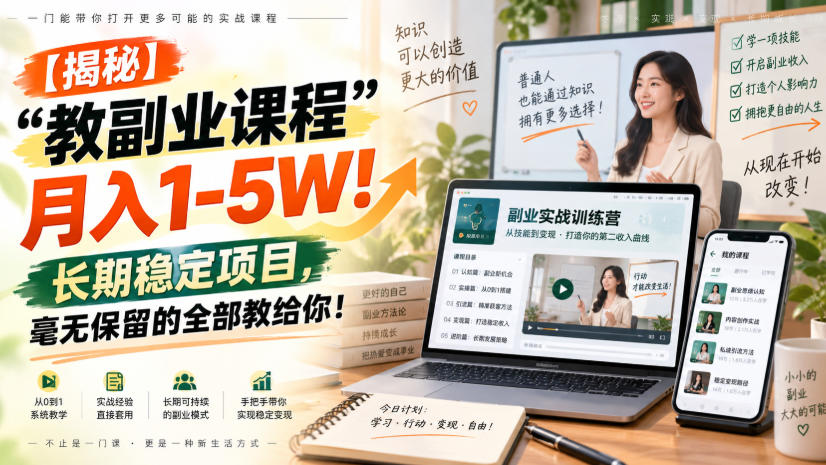 【揭秘】“教副业课程”月入1-5W！长期稳定项目，毫无保留的全部教给你！-星辰网创 - 网创副业项目资源站
