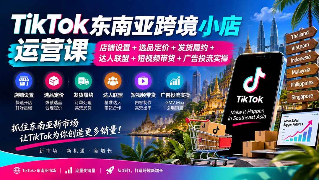 (20483期)TikTok东南亚跨境小店运营课:店铺设置+选品定价+发货履约+达人联盟+短视频带货+广告投流实操-星辰网创 - 网创副业项目资源站