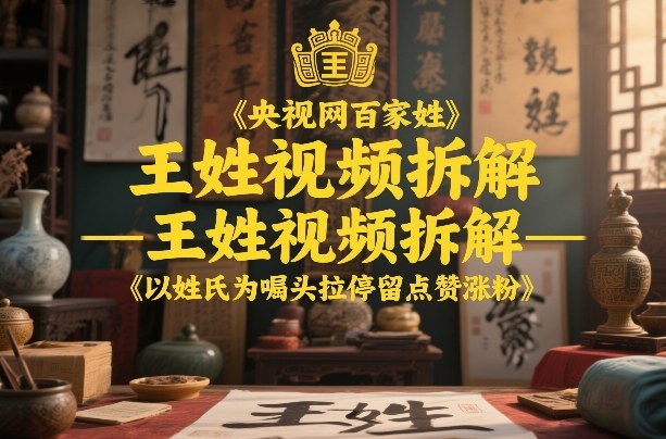 央视网百家姓–王姓视频拆解,以姓氏为噱头拉停留点赞涨粉-星辰网创 - 网创副业项目资源站