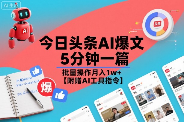 今日头条AI爆文,5分钟一篇,批量操作月入1w+【附赠AI工具指令】-星辰网创 - 网创副业项目资源站