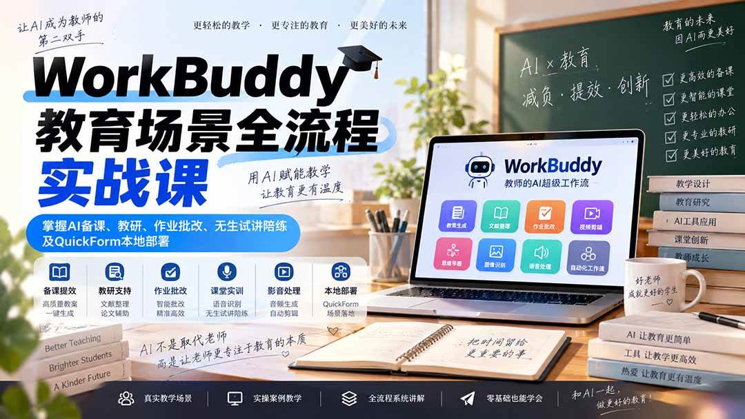 （20518期）WorkBuddy教育场景全流程实战课：掌握AI备课、教研、作业批改、无生试讲陪练及QuickForm本地部署-星辰网创 - 网创副业项目资源站