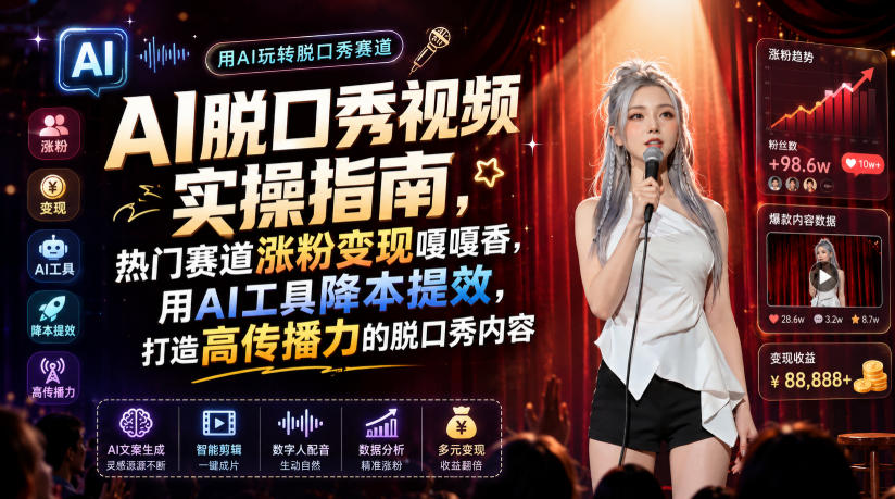 AI脱口秀视频实操指南,热门赛道涨粉变现嘎嘎香,用AI工具降本提效,打造高传播力的脱口秀内容-星辰网创 - 网创副业项目资源站