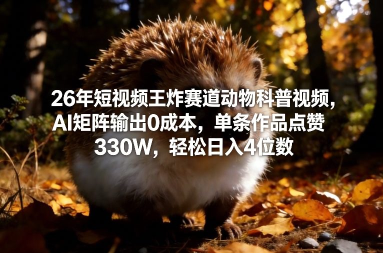 26年短视频王炸赛道动物科普视频,AI矩阵输出0成本,单条作品点赞330W,轻松日入4位数-星辰网创 - 网创副业项目资源站