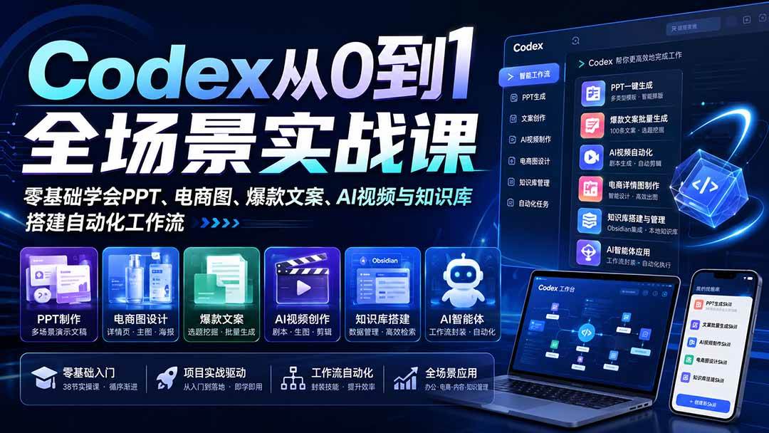 (20041期)Codex从0到1全场景实战课:零基础学会PPT、电商图、爆款文案、AI视频与知识库,搭建自动化工作流-星辰网创 - 网创副业项目资源站