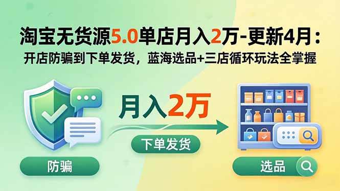 （18364期）淘宝无货源5.0单店月入2万-更新5月：开店防骗到下单发货，蓝海选品+三店循环玩法全掌握 - 星辰网创 - 网创副业项目资源站-星辰网创 - 网创副业项目资源站