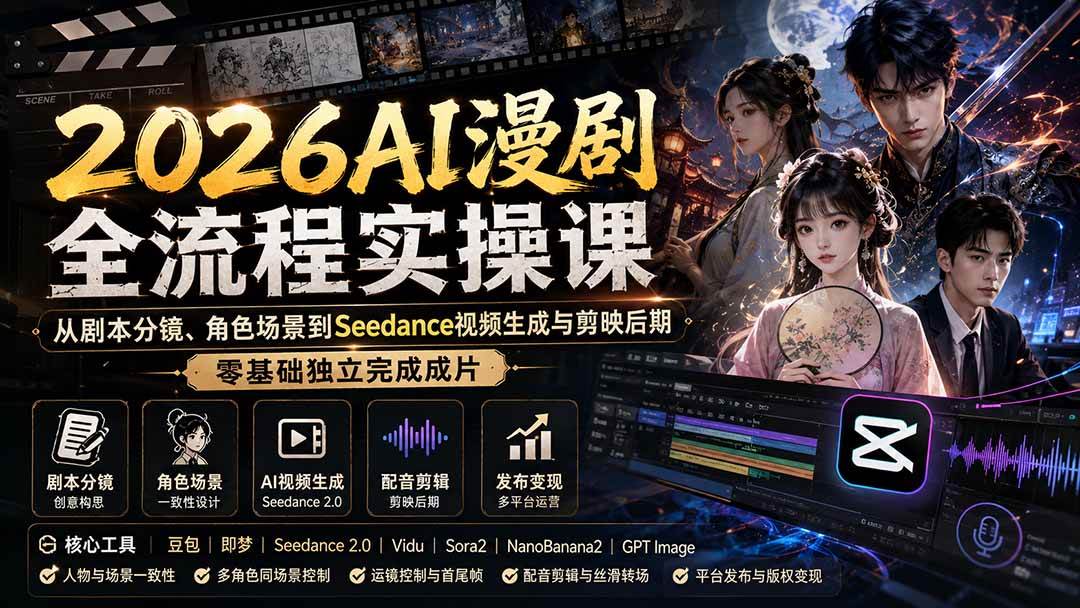(20042期)2026AI漫剧全流程实操课:从剧本分镜、角色场景到Seedance视频生成与剪映后期,零基础独立完成成片-星辰网创 - 网创副业项目资源站