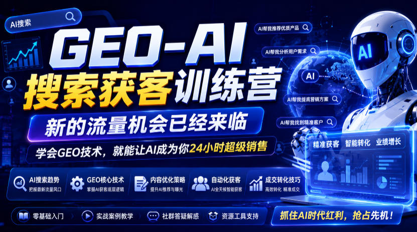 GEO-AI搜索获客训练营,新的流量机会已经来临,学会GEO技术,就能让AI成为你24小时超级销售(更新0919)-星辰网创 - 网创副业项目资源站