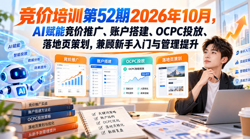 【无水印】竞价培训第52期2026年10月，AI赋能竞价推广、账户搭建、OCPC投放、落地页策划，兼顾新手入门与管理提升-星辰网创 - 网创副业项目资源站