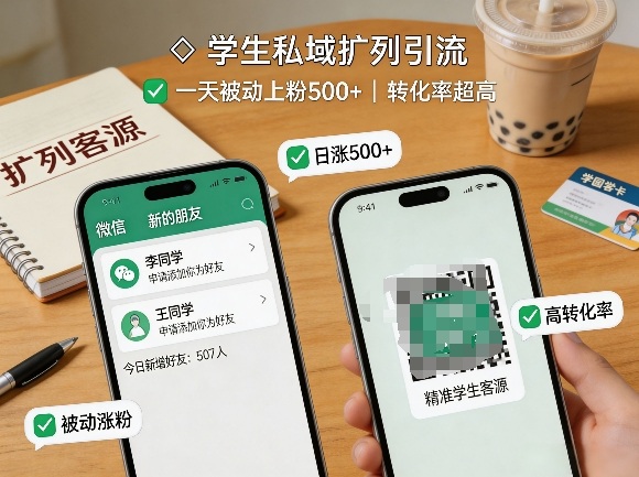 学生私域扩列引流,一天被动上粉500+,转化率超高