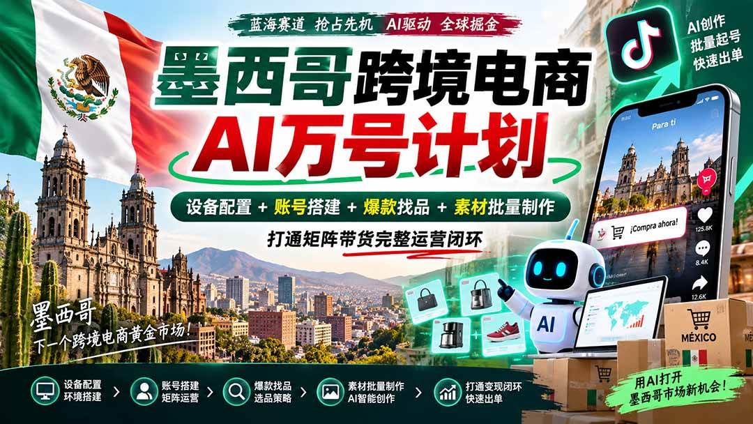 (20500期)墨西哥AI跨境电商万号计划|设备配置+账号搭建+爆款找品+素材批量制作,打通矩阵带货完整运营闭环-星辰网创 - 网创副业项目资源站