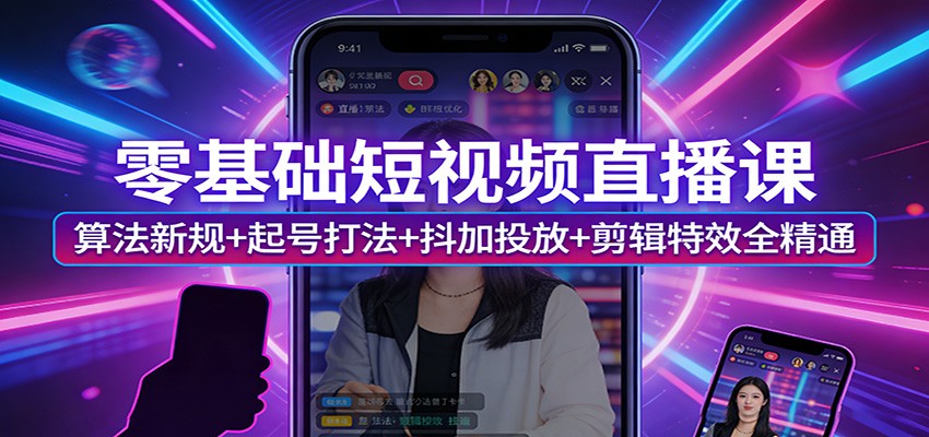 零基础短视频直播课：算法新规+起号打法+抖加投放+剪辑特效全精通 - 星辰网创 - 网创副业项目资源站-星辰网创 - 网创副业项目资源站