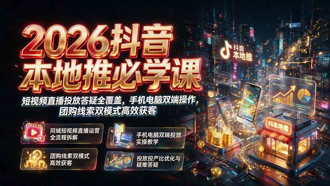 (19618期)2026抖音本地推必学课|短视频直播投放答疑全覆盖,手机电脑双端操作,团购线索双模式高效获客-星辰网创 - 网创副业项目资源站