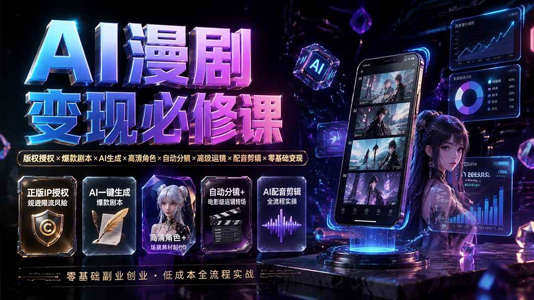 (19664期)AI漫剧变现必修课:版权授权×爆款剧本×AI生成×高清角色×自动分镜×高级运镜×配音剪辑×零基础变现-星辰网创 - 网创副业项目资源站