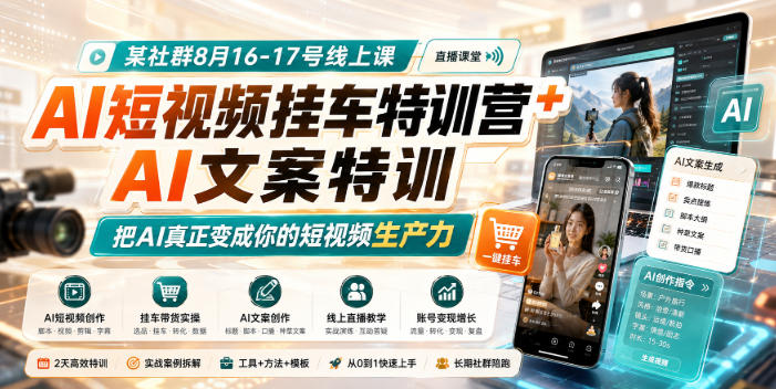 某社群8月16-17号线上课,AI短视频挂车特训营+AI文案特训,把AI真正变成你的短视频生产力-星辰网创 - 网创副业项目资源站