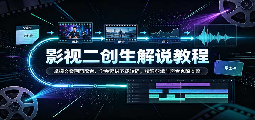 影视二创解说教程:掌握文案画面配音,学会素材下载转码,精通剪辑与声音克隆实操-星辰网创 - 网创副业项目资源站