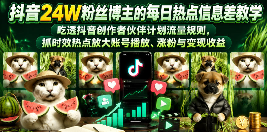 抖音24W粉丝博主的每日热点信息差教学,吃透创作者伙伴计划流量规则,抓时效热点放大账号播放、涨粉与变现收益(更新)-星辰网创 - 网创副业项目资源站