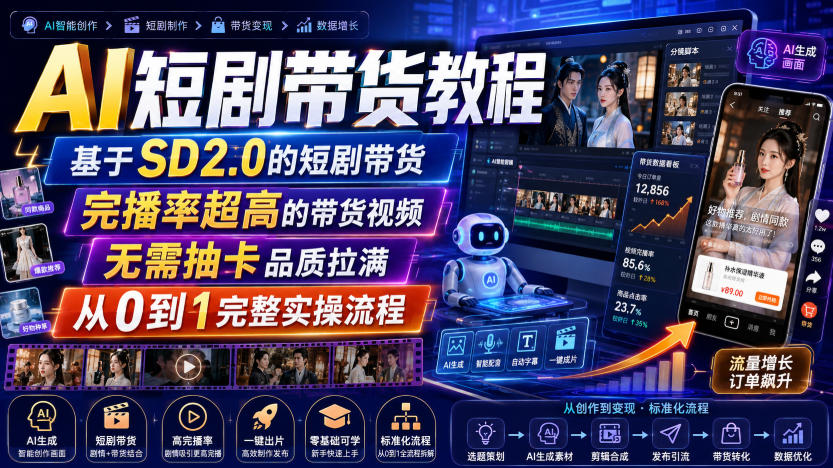 AI短剧带货教程,基于SD2.0的短剧带货,完播率超高的带货视频,无需抽卡品质拉满,从0到1完整实操流程-星辰网创 - 网创副业项目资源站